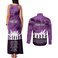 Anzac Day Gallipoli Personalised Couples Matching Tank Maxi Dress and Long Sleeve Button Shirt Purple Poppy Flowers LT9 - Polynesian Pride