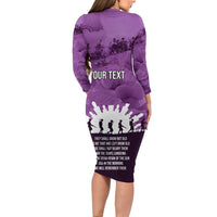 Anzac Day Gallipoli Personalised Long Sleeve Bodycon Dress Purple Poppy Flowers LT9 - Polynesian Pride