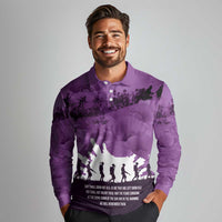 Anzac Day Gallipoli Personalised Long Sleeve Polo Shirt Purple Poppy Flowers LT9 - Polynesian Pride