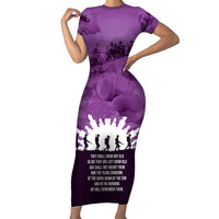 Anzac Day Gallipoli Personalised Short Sleeve Bodycon Dress Purple Poppy Flowers LT9 Long Dress Purple - Polynesian Pride