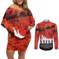 Anzac Day Gallipoli Personalised Couples Matching Off Shoulder Short Dress and Long Sleeve Button Shirt Red Poppy Flowers LT9 Red - Polynesian Pride