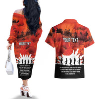 Anzac Day Gallipoli Personalised Couples Matching Off The Shoulder Long Sleeve Dress and Hawaiian Shirt Red Poppy Flowers LT9 - Polynesian Pride