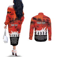 Anzac Day Gallipoli Personalised Couples Matching Off The Shoulder Long Sleeve Dress and Long Sleeve Button Shirt Red Poppy Flowers LT9 - Polynesian Pride