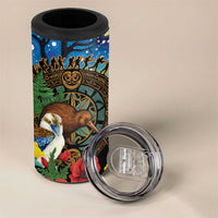 Kiwi-Kookaburra Bird ANZAC Personalised 4 in 1 Can Cooler Tumbler Aussie Golden Wattle Poppy Folowers LT9 - Polynesian Pride