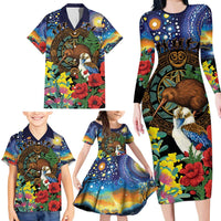 Kiwi-Kookaburra Bird ANZAC Personalised Family Matching Long Sleeve Bodycon Dress and Hawaiian Shirt Aussie Golden Wattle Poppy Flowers LT9 - Polynesian Pride