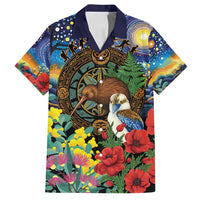 Kiwi-Kookaburra Bird ANZAC Personalised Family Matching Long Sleeve Bodycon Dress and Hawaiian Shirt Aussie Golden Wattle Poppy Flowers LT9 Dad's Shirt - Short Sleeve Blue - Polynesian Pride