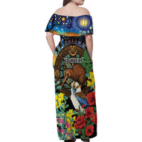Kiwi-Kookaburra Bird ANZAC Personalised Family Matching Off Shoulder Maxi Dress and Hawaiian Shirt Aussie Golden Wattle Poppy Flowers LT9 - Polynesian Pride