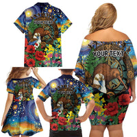 Kiwi-Kookaburra Bird ANZAC Personalised Family Matching Off Shoulder Short Dress and Hawaiian Shirt Aussie Golden Wattle Poppy Flowers LT9 - Polynesian Pride