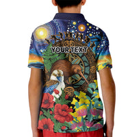 Kiwi-Kookaburra Bird ANZAC Personalised Kid Polo Shirt Aussie Golden Wattle Poppy Flowers LT9 - Polynesian Pride