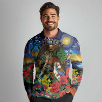 Kiwi-Kookaburra Bird ANZAC Personalised Long Sleeve Polo Shirt Aussie Golden Wattle Poppy Flowers LT9 - Polynesian Pride