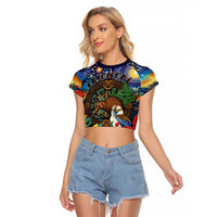 Kiwi-Kookaburra Bird ANZAC Personalised Raglan Cropped T Shirt Aussie Golden Wattle Poppy Flowers LT9 Female Blue - Polynesian Pride