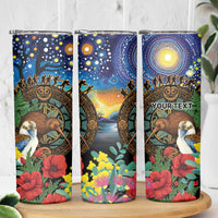 Kiwi-Kookaburra Bird ANZAC Personalised Skinny Tumbler Aussie Golden Wattle Poppy Folowers LT9 - Polynesian Pride