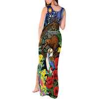 Kiwi-Kookaburra Bird ANZAC Personalised Tank Maxi Dress Aussie Golden Wattle Poppy Flowers LT9 - Polynesian Pride