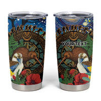 Kiwi-Kookaburra Bird ANZAC Personalised Tumbler Cup Aussie Golden Wattle Poppy Folowers LT9 Blue - Polynesian Pride