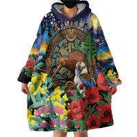 Kiwi-Kookaburra Bird ANZAC Personalised Wearable Blanket Hoodie Aussie Golden Wattle Poppy Flowers LT9 - Polynesian Pride