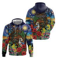 Kiwi-Kookaburra Bird ANZAC Personalised Zip Hoodie Aussie Golden Wattle Poppy Flowers LT9 - Polynesian Pride