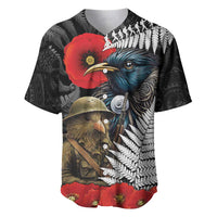 Kiwi-Tui Bird Soldier ANZAC Day Personalised Baseball Jersey Maori Silver Fern Motif LT9 Black - Polynesian Pride