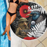 Kiwi-Tui Bird Soldier ANZAC Day Personalised Beach Blanket Maori Silver Fern Motif LT9 - Polynesian Pride