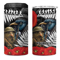 Kiwi-Tui Bird Soldier ANZAC Day Personalised 4 in 1 Can Cooler Tumbler Maori Silver Fern Motif LT9 One Size: 16 oz Black - Polynesian Pride