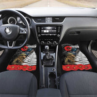 Kiwi-Tui Bird Soldier ANZAC Day Personalised Car Mats Maori Silver Fern Motif LT9 Set 2pcs - Front Black - Polynesian Pride