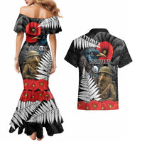 Kiwi-Tui Bird Soldier ANZAC Day Personalised Couples Matching Mermaid Dress and Hawaiian Shirt Maori Silver Fern Motif LT9 - Polynesian Pride
