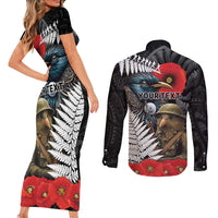 Kiwi-Tui Bird Soldier ANZAC Day Personalised Couples Matching Short Sleeve Bodycon Dress and Long Sleeve Button Shirt Maori Silver Fern Motif LT9 - Polynesian Pride