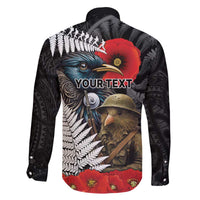 Kiwi-Tui Bird Soldier ANZAC Day Personalised Family Matching Off The Shoulder Long Sleeve Dress and Hawaiian Shirt Maori Silver Fern Motif LT9 - Polynesian Pride