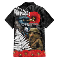Kiwi-Tui Bird Soldier ANZAC Day Personalised Family Matching Off Shoulder Maxi Dress and Hawaiian Shirt Maori Silver Fern Motif LT9 - Polynesian Pride