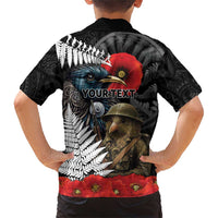 Kiwi-Tui Bird Soldier ANZAC Day Personalised Family Matching Short Sleeve Bodycon Dress and Hawaiian Shirt Maori Silver Fern Motif LT9 - Polynesian Pride