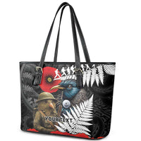 Kiwi-Tui Bird Soldier ANZAC Day Personalised Leather Tote Bag Maori Silver Fern Motif LT9 - Polynesian Pride