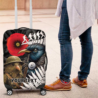 Kiwi-Tui Bird Soldier ANZAC Day Personalised Luggage Cover Maori Silver Fern Motif LT9 Black - Polynesian Pride