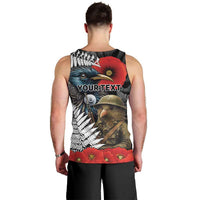 Kiwi-Tui Bird Soldier ANZAC Day Personalised Men Tank Top Maori Silver Fern Motif LT9 - Polynesian Pride