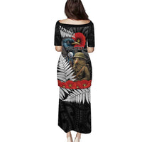 Kiwi-Tui Bird Soldier ANZAC Day Personalised Puletasi Maori Silver Fern Motif LT9 - Polynesian Pride