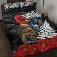 Kiwi-Tui Bird Soldier ANZAC Day Personalised Quilt Bed Set Maori Silver Fern Motif LT9 Black - Polynesian Pride