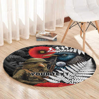 Kiwi-Tui Bird Soldier ANZAC Day Personalised Round Carpet Maori Silver Fern Motif LT9 - Polynesian Pride