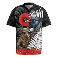 Kiwi-Tui Bird Soldier ANZAC Day Personalised Rugby Jersey Maori Silver Fern Motif LT9 Black - Polynesian Pride