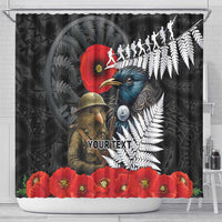 Kiwi-Tui Bird Soldier ANZAC Day Personalised Shower Curtain Maori Silver Fern Motif LT9 - Polynesian Pride