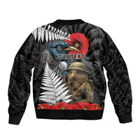 Kiwi-Tui Bird Soldier ANZAC Day Personalised Sleeve Zip Bomber Jacket Maori Silver Fern Motif LT9 - Polynesian Pride
