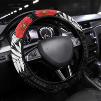 Kiwi-Tui Bird Soldier ANZAC Day Steering Wheel Cover Maori Silver Fern Motif LT9 Universal Fit Black - Polynesian Pride
