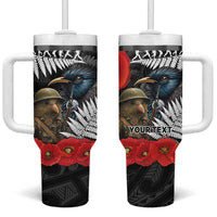 Kiwi-Tui Bird Soldier ANZAC Day Personalised Tumbler With Handle Maori Silver Fern Motif LT9 One Size: 40 oz Black - Polynesian Pride
