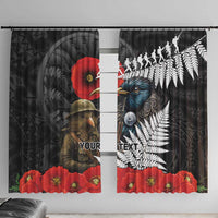 Kiwi-Tui Bird Soldier ANZAC Day Personalised Window Curtain Maori Silver Fern Motif LT9 With Hooks Black - Polynesian Pride