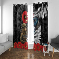 Kiwi-Tui Bird Soldier ANZAC Day Personalised Window Curtain Maori Silver Fern Motif LT9 With Grommets Black - Polynesian Pride