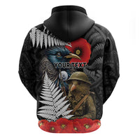 Kiwi-Tui Bird Soldier ANZAC Day Personalised Zip Hoodie Maori Silver Fern Motif LT9 - Polynesian Pride