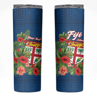 Personalised Fiji Island Tropical Flowers and Tapa Pattern Skinny Tumbler LT9 Blue - Polynesian Pride