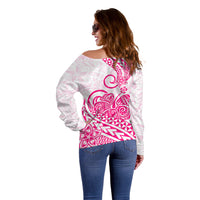 Polynesian Off Shoulder Sweater Tribal Tattoo Pink Screen Color LT9 - Polynesian Pride