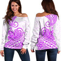 Polynesian Off Shoulder Sweater Tribal Tattoo Purple Screen Color LT9 Women Purple - Polynesian Pride