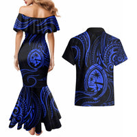 Polynesian Guam Coat of Arms Couples Matching Mermaid Dress and Hawaiian Shirt Polynesian Tribal Tattoo Blue Version LT9 - Polynesian Pride