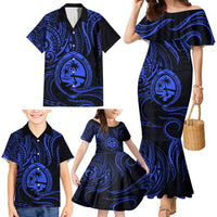 Polynesian Guam Coat of Arms Family Matching Mermaid Dress and Hawaiian Shirt Polynesian Tribal Tattoo Blue Version LT9 - Polynesian Pride