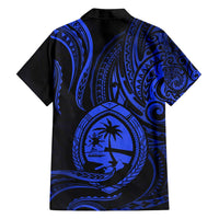 Polynesian Guam Coat of Arms Family Matching Off Shoulder Maxi Dress and Hawaiian Shirt Polynesian Tribal Tattoo Blue Version LT9 - Polynesian Pride