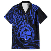 Polynesian Guam Coat of Arms Family Matching Short Sleeve Bodycon Dress and Hawaiian Shirt Polynesian Tribal Tattoo Blue Version LT9 Dad's Shirt - Short Sleeve Blue - Polynesian Pride